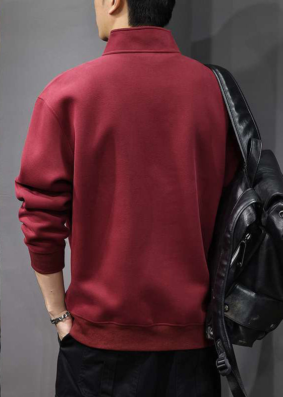 Red TC021 Cotton Streetwear Spring Button Stand Casual Collar Men