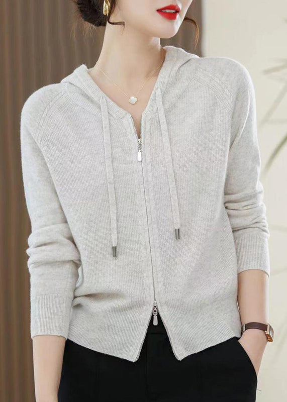 Casual Red Zip Up Wool Knit Hooded Cardigans Spring YY027 ABC