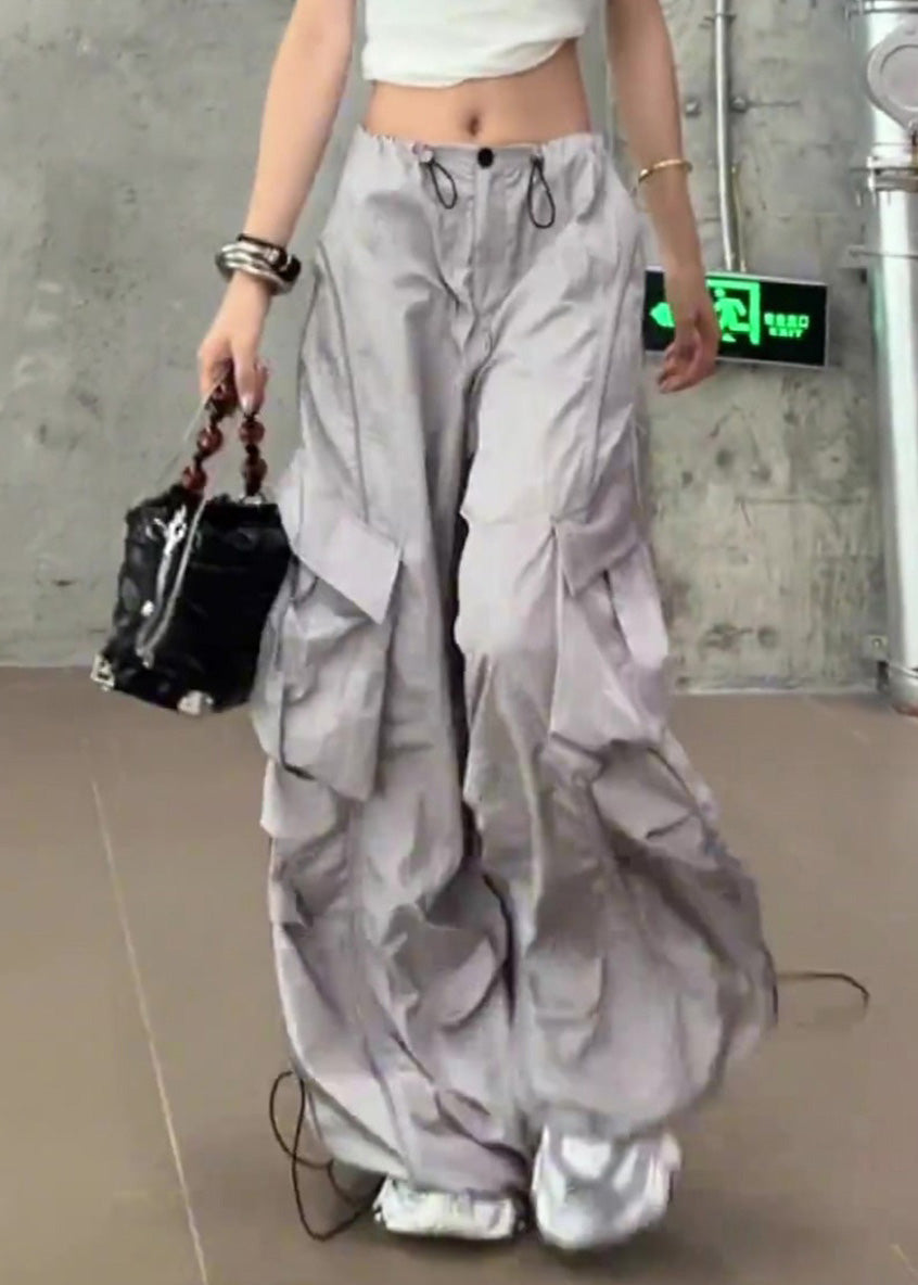 Casual Silvery Summer Drawstring Pants Pockets FashionChic
