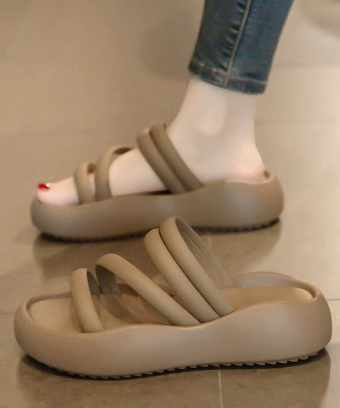 Sandals Slide Casual Faux Leather Black Splicing Platform FashionChic