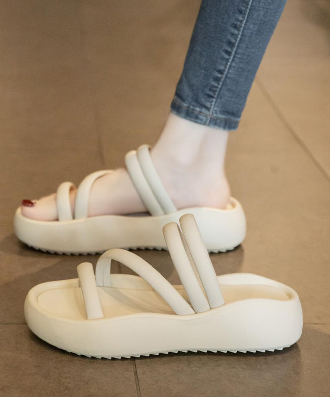 Sandals Slide Casual Faux Leather Black Splicing Platform FashionChic