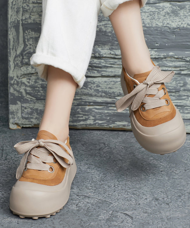 Casual Splicing Platform Flat Shoes Brown Cowhide Leather Lace Up YC019 ABC