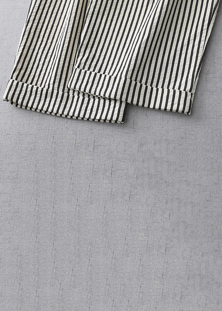 Casual Striped Lace Up Elastic Waist Cotton Crop Pants Summer GG020 MZF-CPTS240610