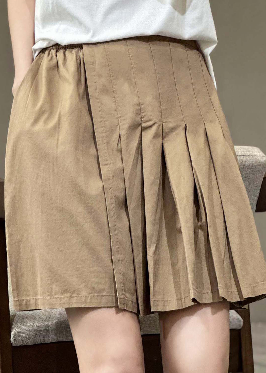 Casual Versatile Green Elastic Waist Pleated Shorts Skirt Summer QQ1046 Ada Fashion