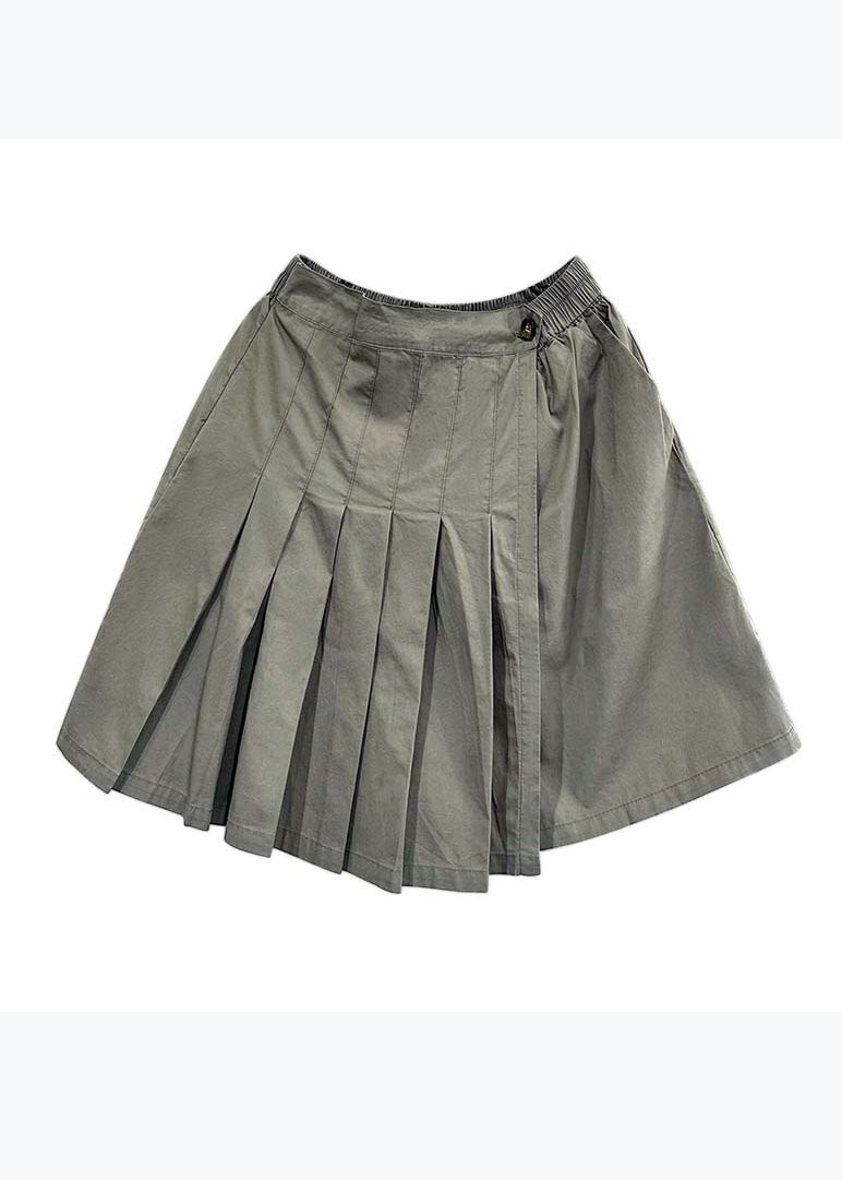 Casual Versatile Green Elastic Waist Pleated Shorts Skirt Summer QQ1046 Ada Fashion