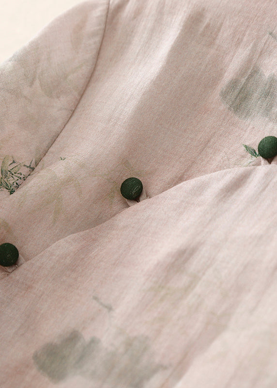 Casual Versatile Pink Stand Collar Print Cotton Shirts Summer AM1045 Genistyle Shop