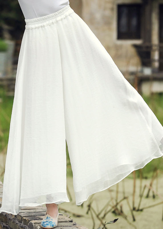 Casual White Elastic Waist Silk Wide Leg Pants Fall WP037 NZ-LPTS241107