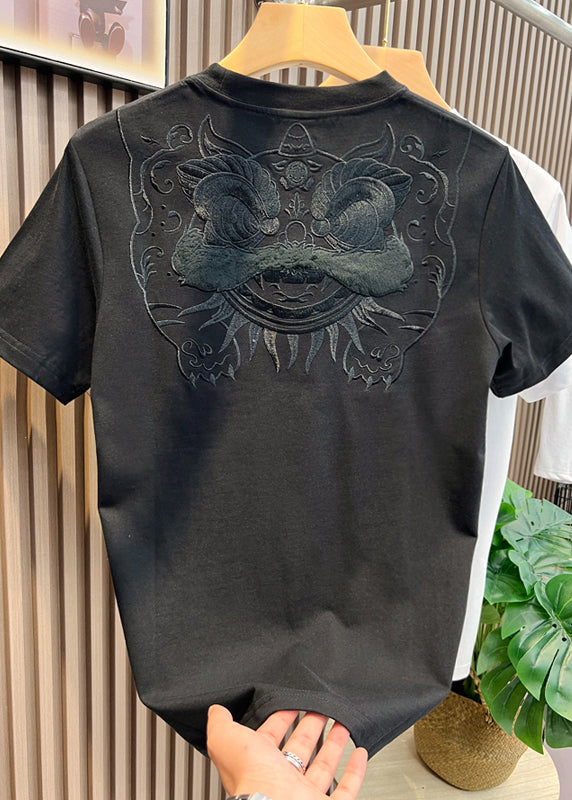Cotton Shirts Oriental Embroideried T Summer White Casual Men FashionChic