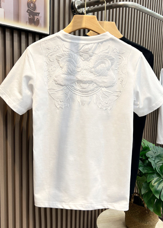 Cotton Shirts Oriental Embroideried T Summer White Casual Men FashionChic