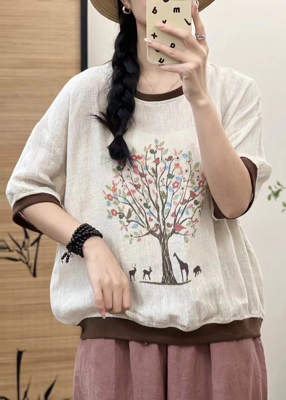 Oversized Linen White Print Casual Tops Patchwork Sleeveless FashionChic