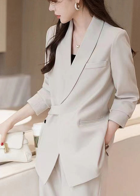 Casual White Spandex Coats Asymmetrical Spring YJ036 ABC