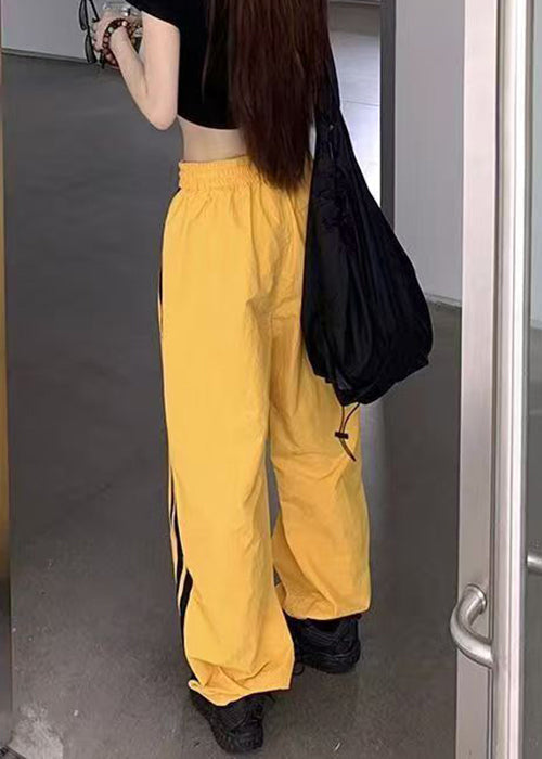 Pants Elastic Waist Yellow Casual Spring Cotton Striped FashionChic