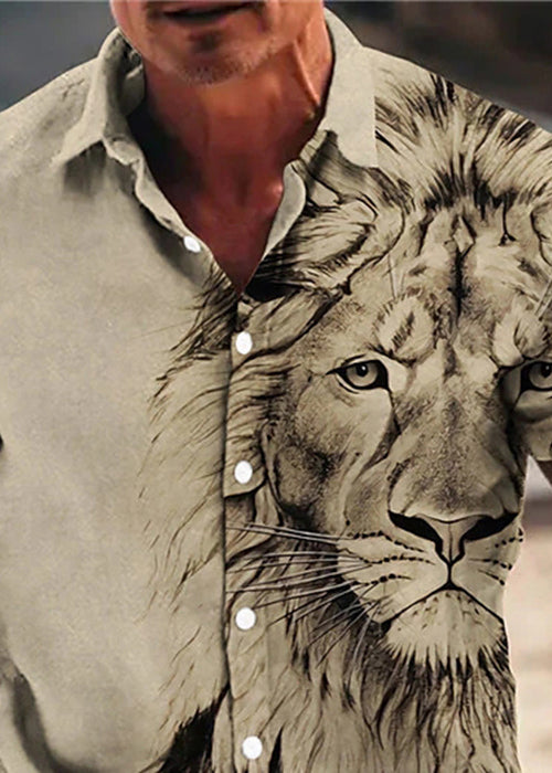 Men Button Cotton Apricot Summer Chic Animal Print Shirts FashionChic