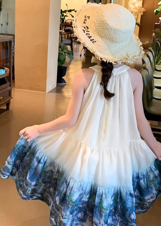 Chic Apricot O Neck Print Patchwork Cotton Girls Dresses Sleeveless EW041 WS-RCTZSDGL240809