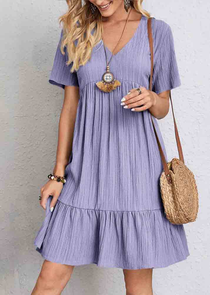 V Army Green Cotton Chic Patchwork Neck Day Dress Summer FashionChic