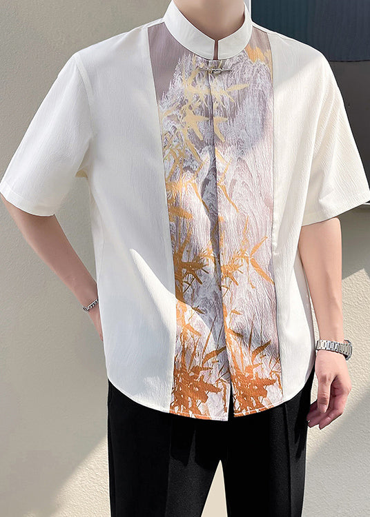Beige Patchwork Half Stand Men Chic Collar T Shirt Sleeve FashionChic