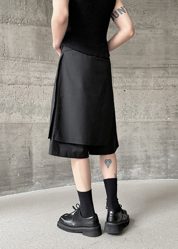 Chic Black Asymmetrical Pockets Patchwork High Waist Men Pants YT002 Men-Silk-MENCP240721