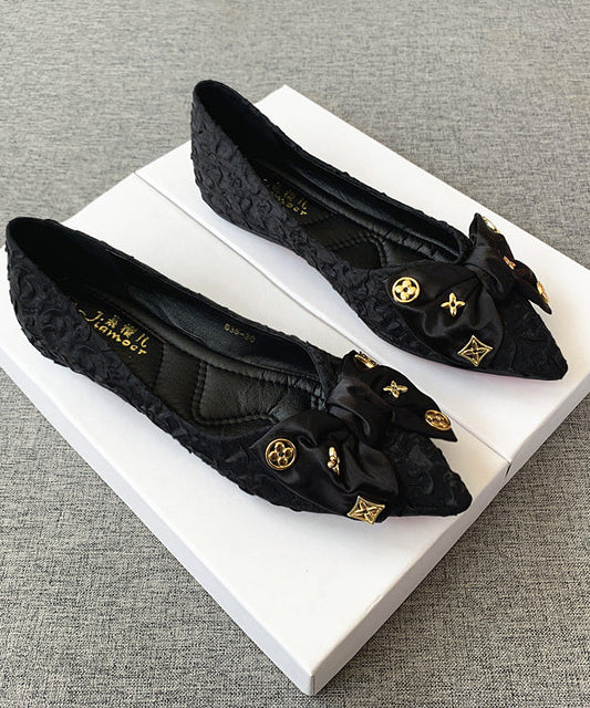 Chic Shoes Bow Black Pointed Flat Splicing Toe FashionChic