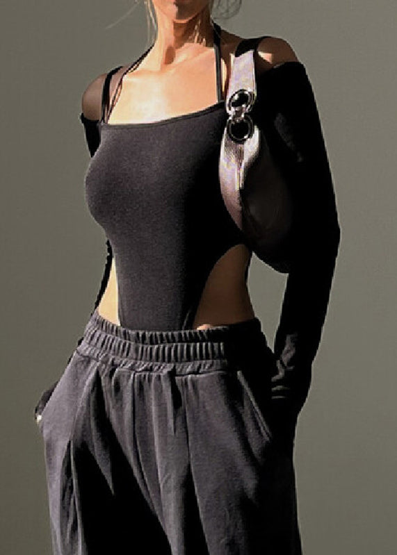 Cold Cami Black Chic Bodysuit Halter Shoulder FashionChic