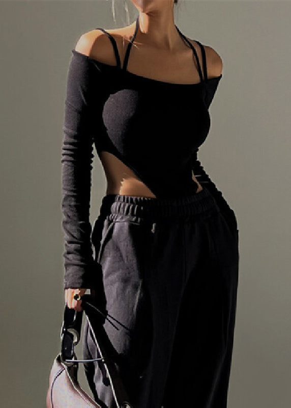 Cold Cami Black Chic Bodysuit Halter Shoulder FashionChic