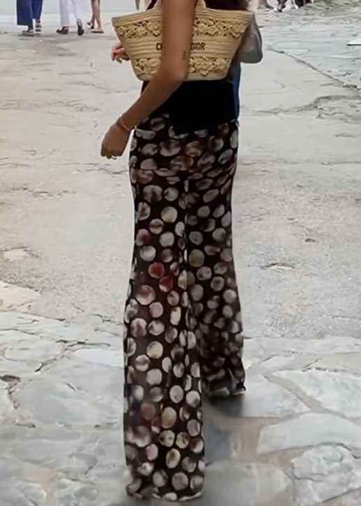 Print Flared Chic Trousers High Black Dot Tulle Summer Waist FashionChic