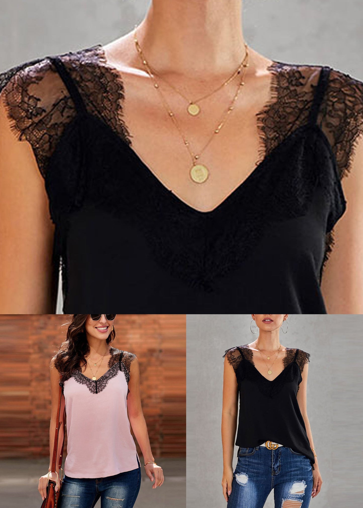 Summer Vests Black Patchwork Chic Lace FashionChic
