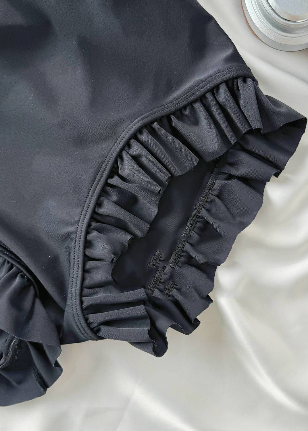 Chic Hollow Out Tulle Patchwork Black Ruffled Bodysuit FashionChic