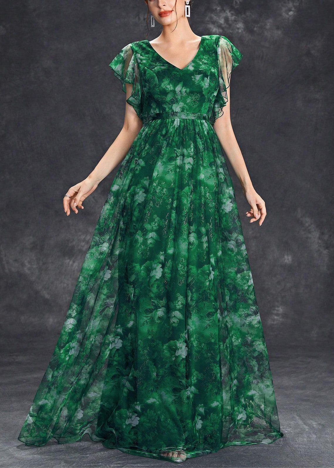 Chic Tunic Ruffled Maxi Dress Green Patchwork Blackish Tulle FashionChic