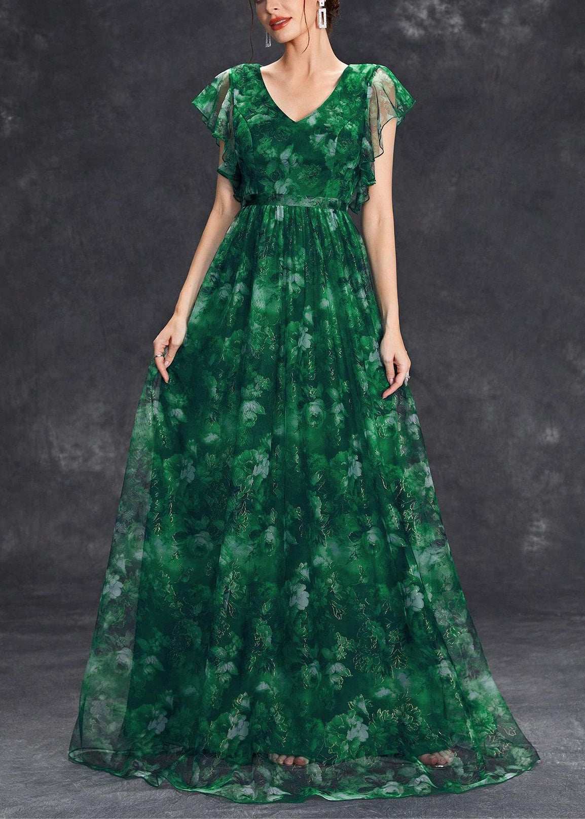 Chic Tunic Ruffled Maxi Dress Green Patchwork Blackish Tulle FashionChic