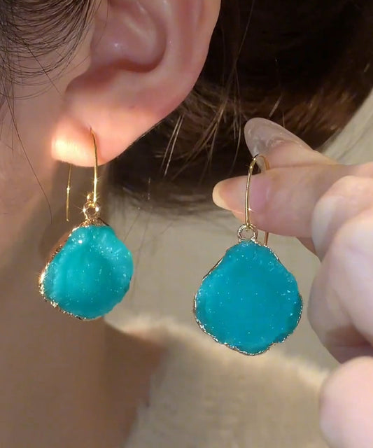 Gem Copper Earrings Chic Asymmetrical Alloy Stone Drop Blue FashionChic