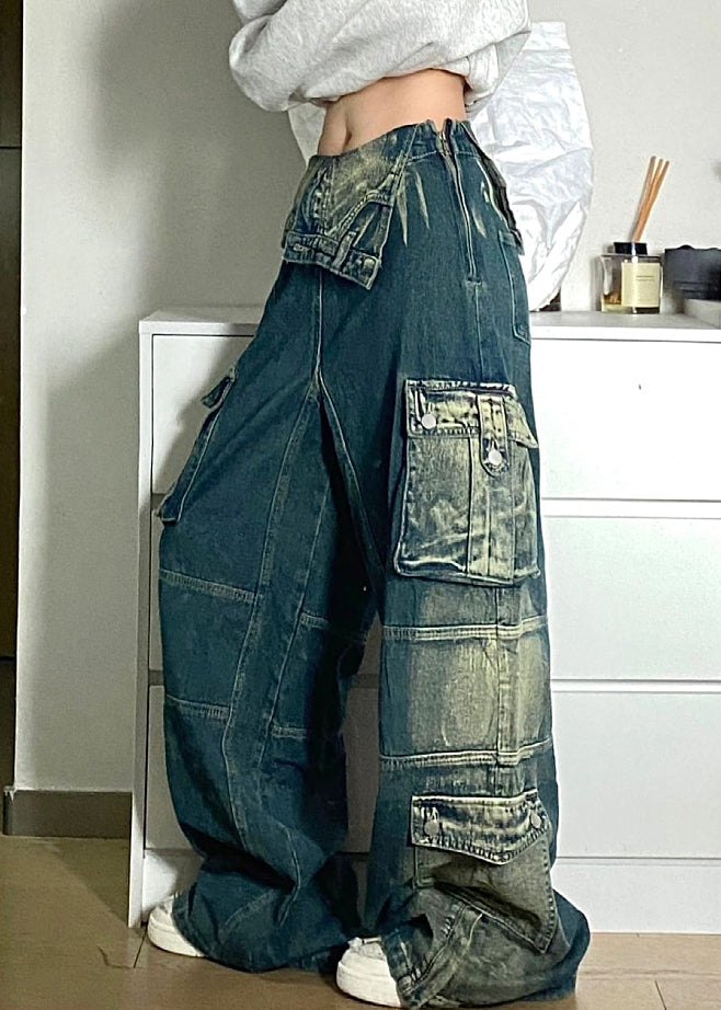 Chic Blue Pockets Patchwork Denim Fall Pants High Waist QF046 Men-LPTS241016