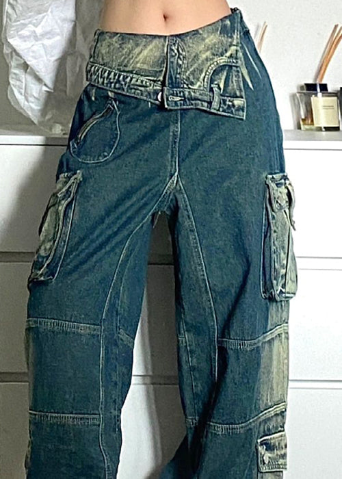 Chic Blue Pockets Patchwork Denim Fall Pants High Waist QF046 Men-LPTS241016