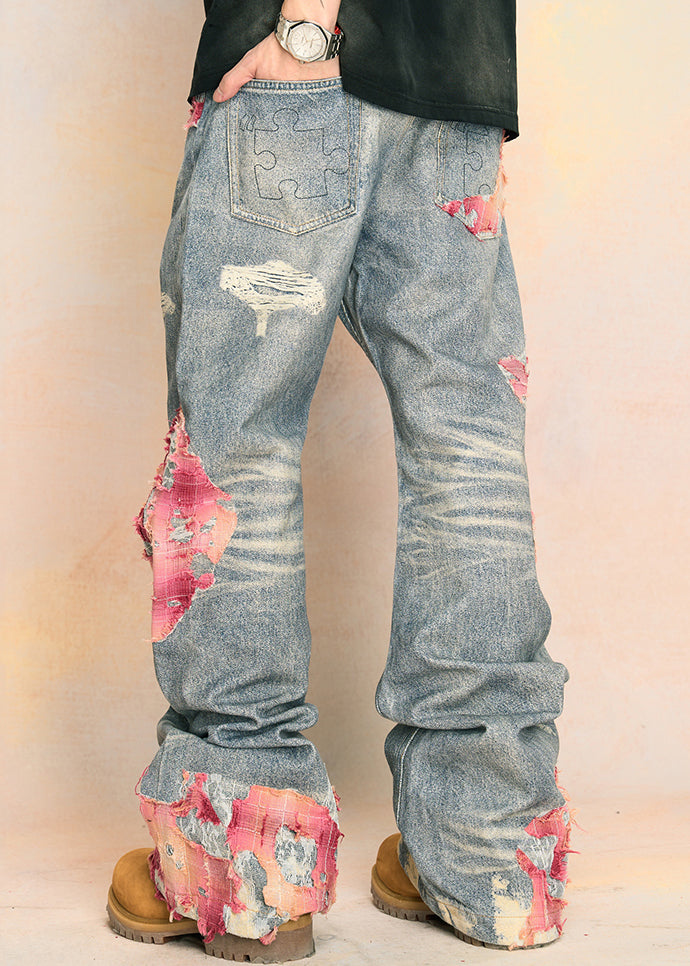 Chic Blue Print Pockets High Waist Denim Pants Fall AW1009 OM-NZ240827