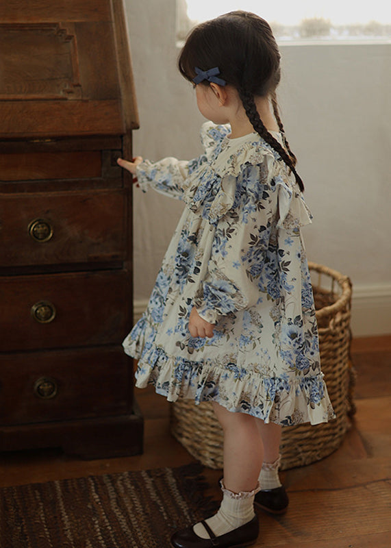 Chic Blue Ruffled Patchwork Kids Vacation Long Dresses Fall SS1045 MM-RCTZ-FDL240601