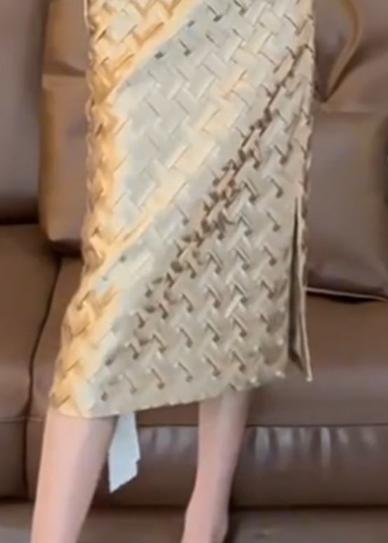 Chic Champagne Plaid Side Open High Waist Skirts Fall QV058 BB-SKTS241024