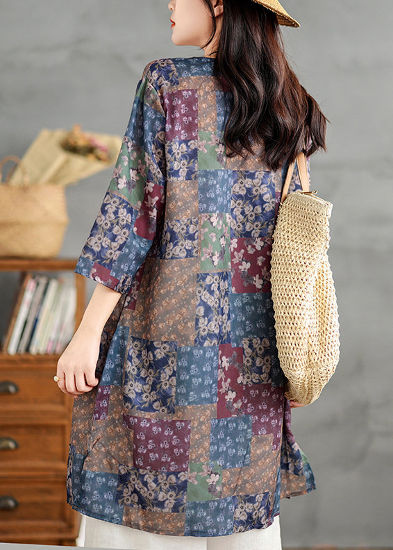 Chic Colorblock V Neck Print Linen Mini Dress Summer TM022 ABC