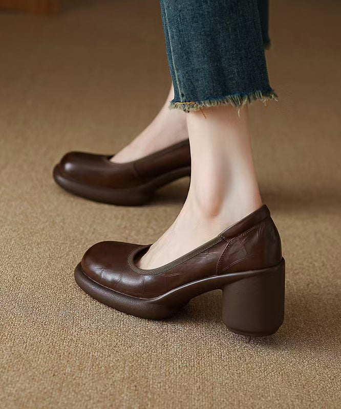 Chic Comfy Brown Cowhide Leather Embossed Loafer Shoes YC005 ABC