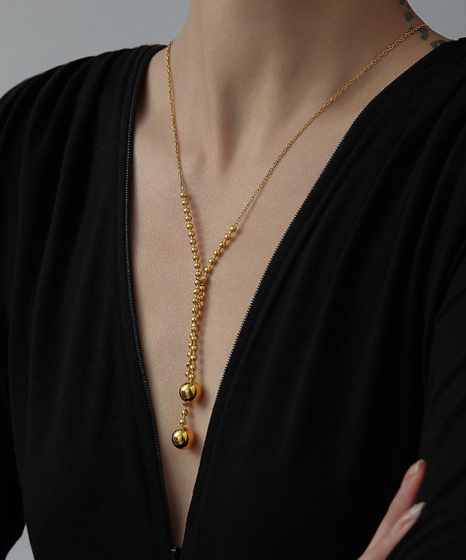 Chic Gold Stainless Steel Sphericity Tassel Pendant Necklace ZZ090 JEW-NLC240613