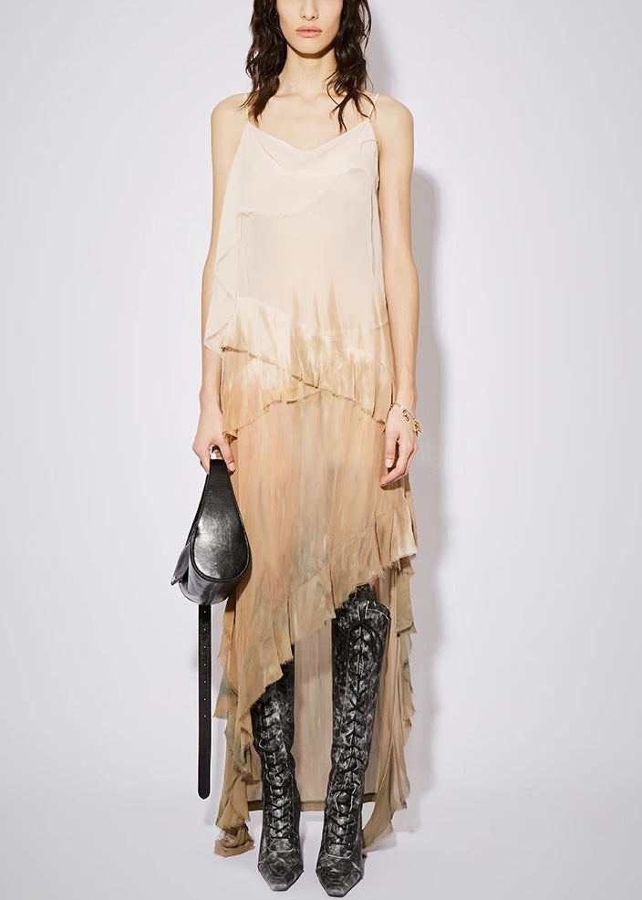 Chic Gradient Color Ruffled Low High Design Cotton Dress Sleeveless KK069 SH-LF-SDL240602