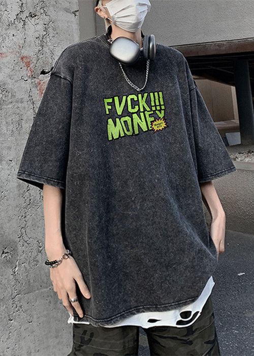 T Cotton Men Print Green Sleeve Letter Half Best Chic Shirts FashionChic