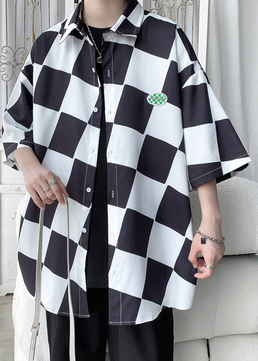 Ice Shirts Sleeve Chic Plaid Green Collar Men Peter Silk Half Pan FashionChic