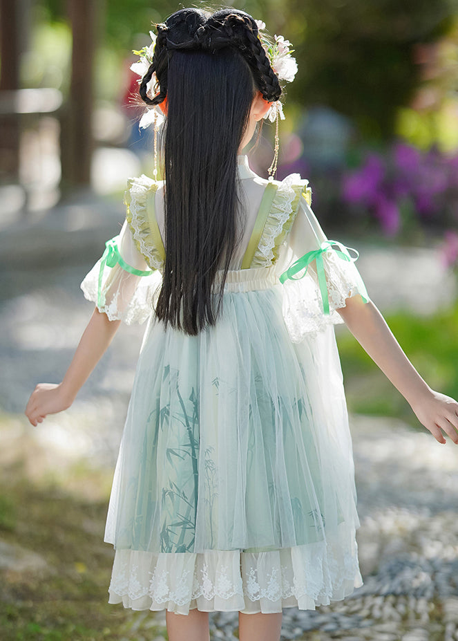 Neck Dress Ruffled Chic Patchwork V Maxi Green Chiffon Kids FashionChic