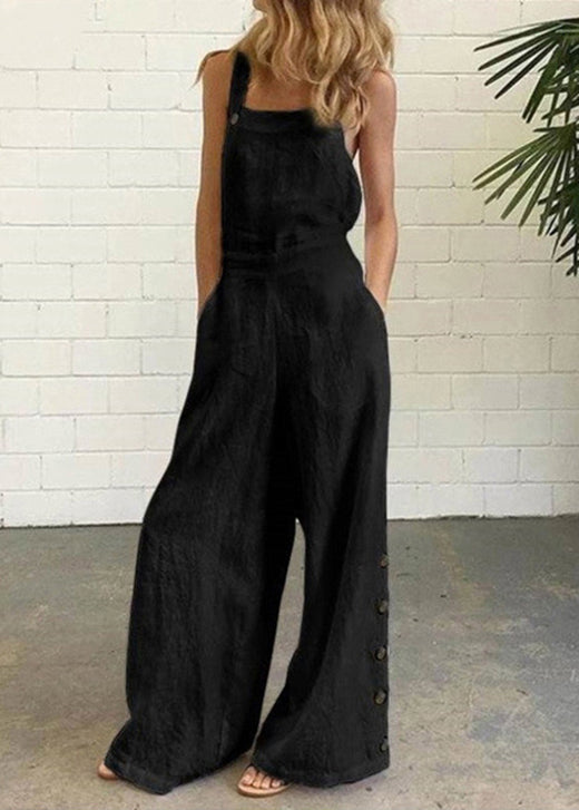 Khaki Cotton Chic Patchwork Pockets Jumpsuit Button Summer FashionChic
