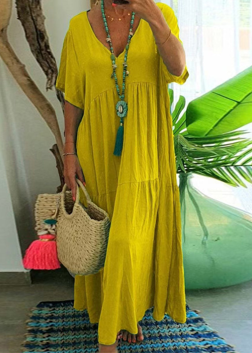 Beach Dress Green Cotton Lake Oversized Summer Patchwork Chic FashionChic