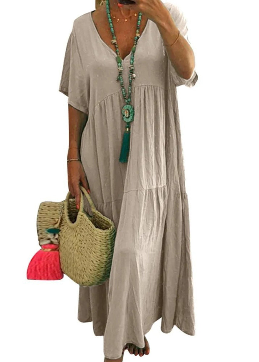 Beach Dress Green Cotton Lake Oversized Summer Patchwork Chic FashionChic