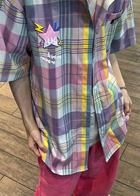 Summer Cotton Men Collar Shirt Plaid Pockets Peter Chic Pan FashionChic