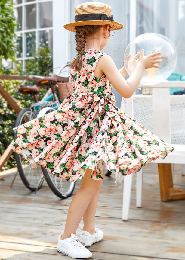 Chic Pink Print Bow Cotton Girls Dress Sleeveless TT014 MM-RCTZSDGL240816