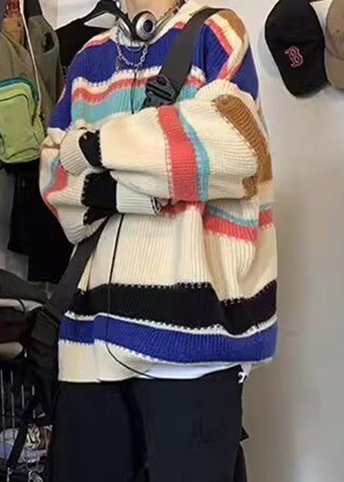 Chic Rainbow Striped Cozy Knit Mens Sweaters Winter QF025 MENSW241016