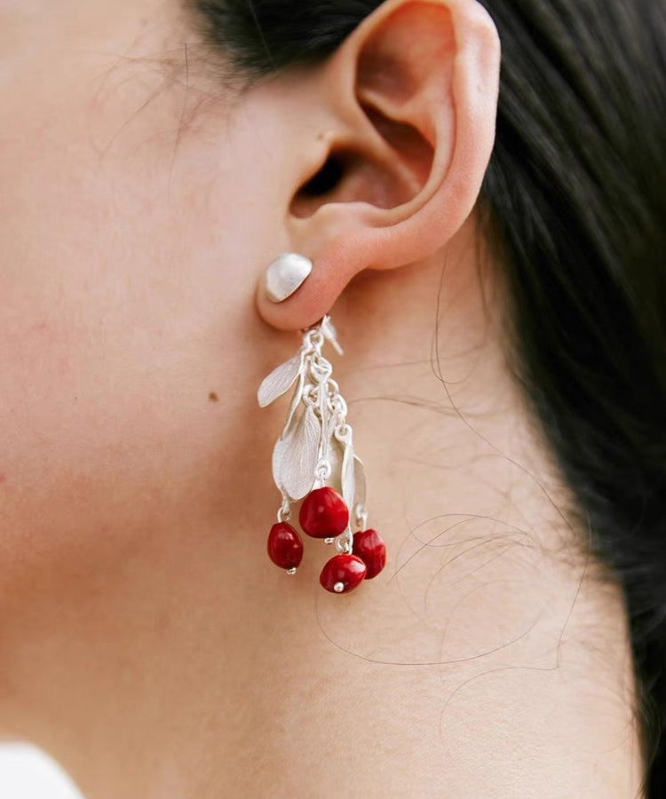 Chic Red Sterling Silver Alloy Leaves Drop Earrings PO020 JEW-EAR240729