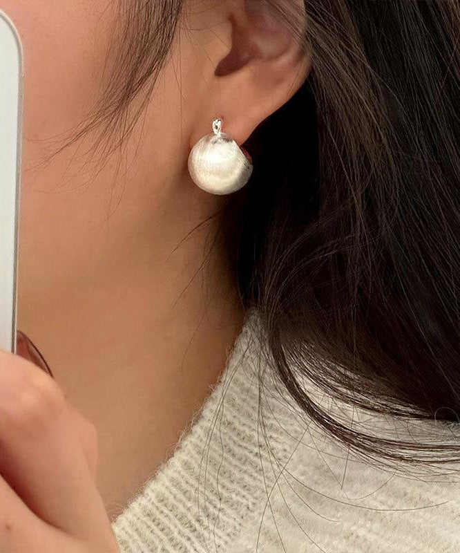 Sanding Spherical SIlk Sterling Chic Hoop Earrings Silver FashionChic